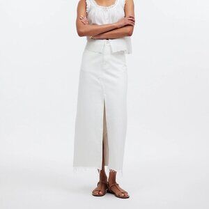 Madewell The Rilee Cotton Denim Midi Skirt Raw Hem White Size 33 NWT